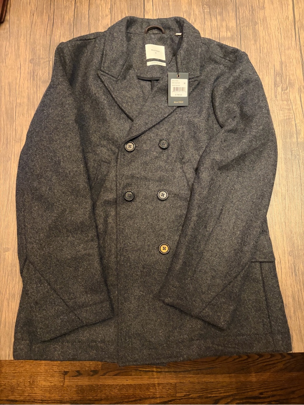 Billy Reid Charcoal Double-Breasted Wool Peacoat